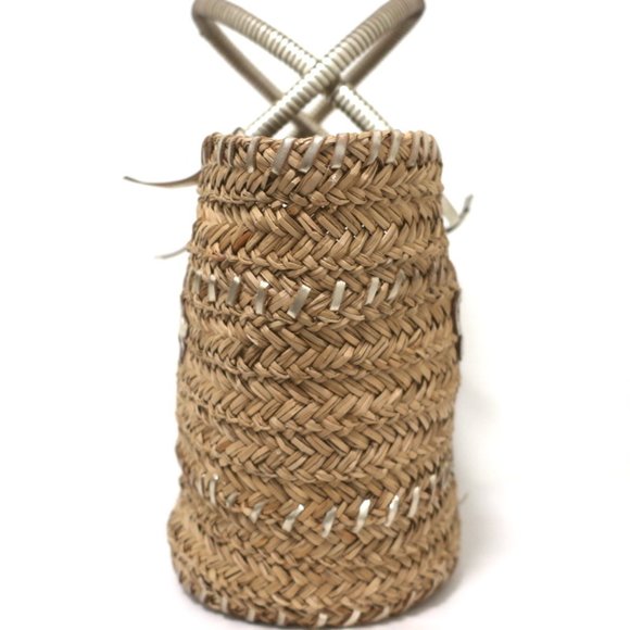 ANYA HINDMARCH BEACH LARGE BASKET TOTE GOLD LEATHER-TRIM RAFFIA SHOULDER BAG - Picture 4 of 10